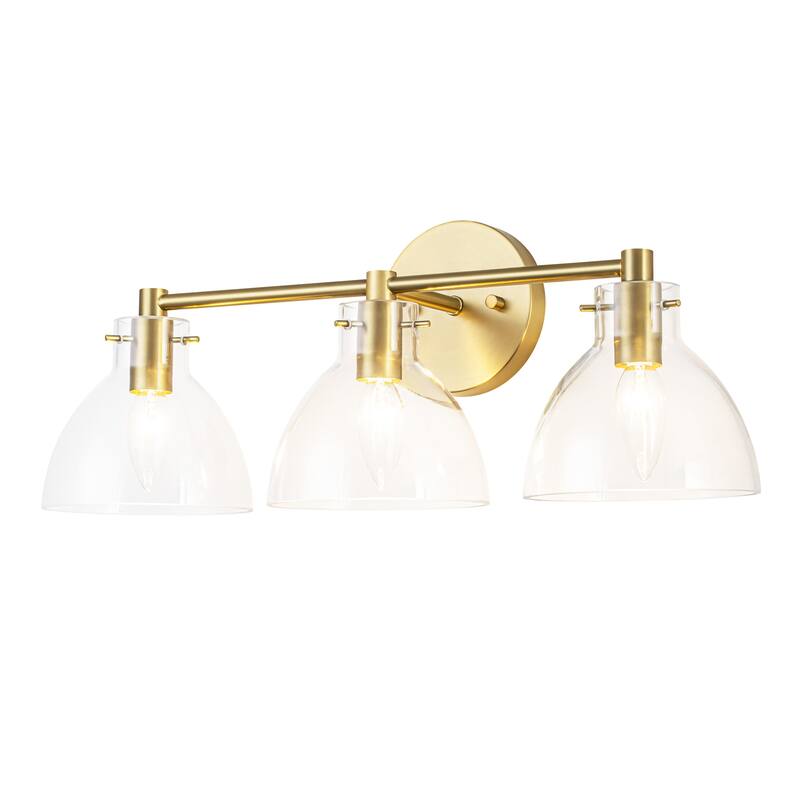 Rennnsan 3-Light 24 in. Modern Gold Dome Clear Glass Bathroom Vanity Light, Linear Wall Light