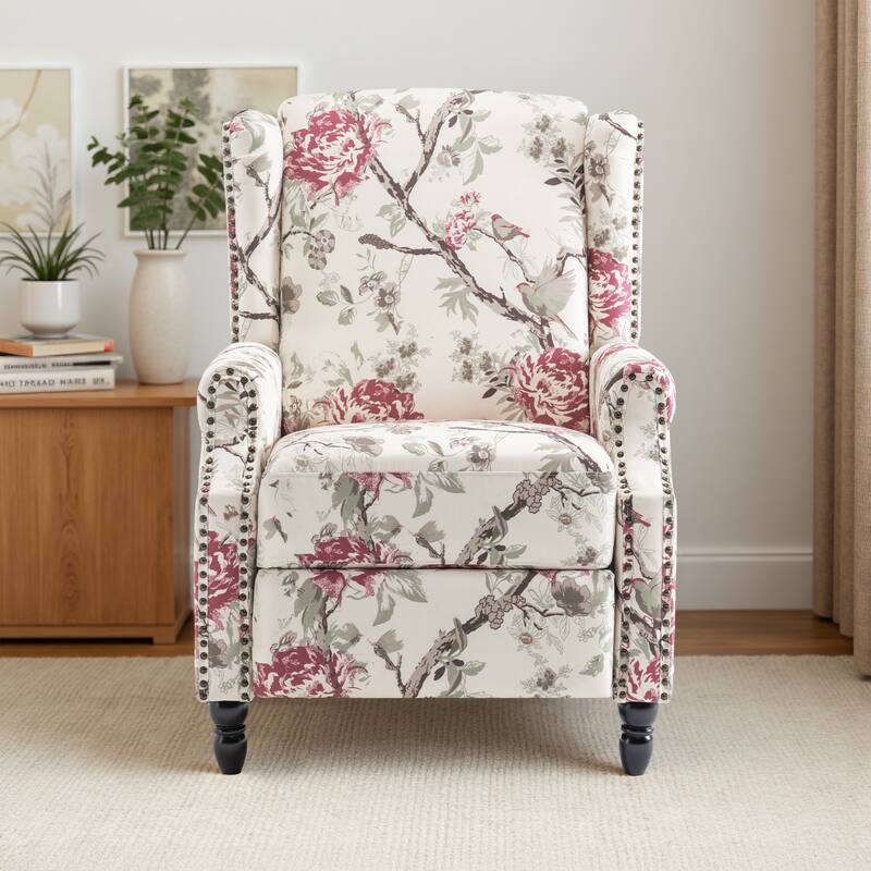UIXE Roderich Farmhouse Floral Print Push Back Recliner Chair