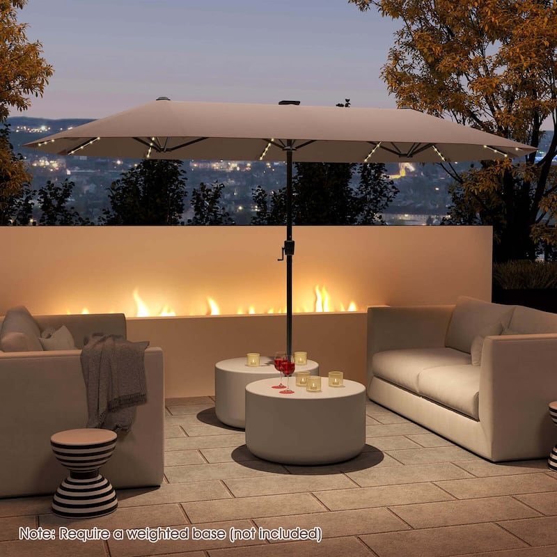 Costway 13 FT Large Patio Umbrella with LED Solar Lights Crank Handle