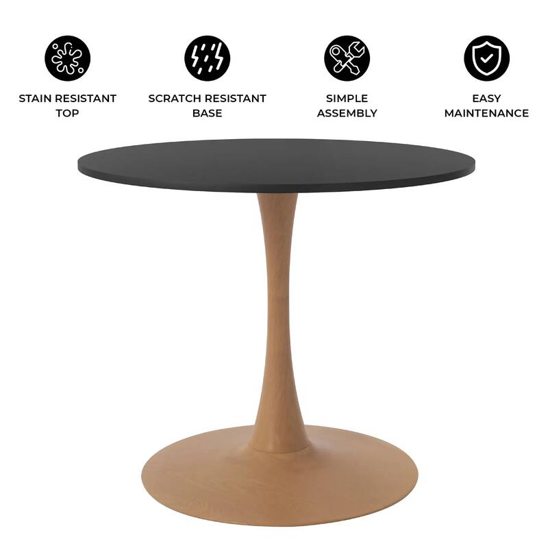 Bristol 24" Round Dining Table with MDF Top and Natural Wood Steel Pedestal Base for Modern Kitchen and Dining Room