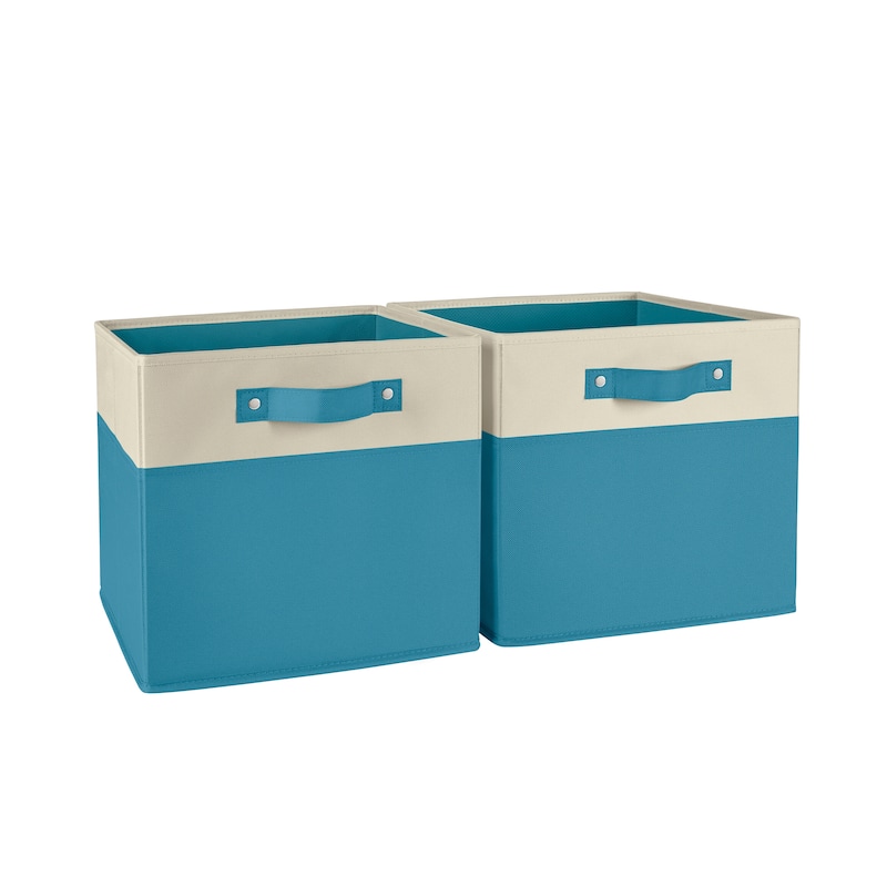 RiverRidge Kids 2pc Two-Tone Fabric Collapsible Cube Storage Organizers with Handles - Turquoise