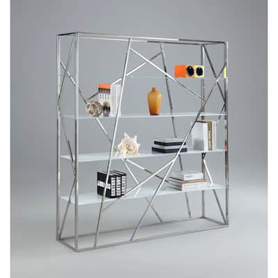 Somette 4-Shelf Bookcase with White Starphire Tempered Glass