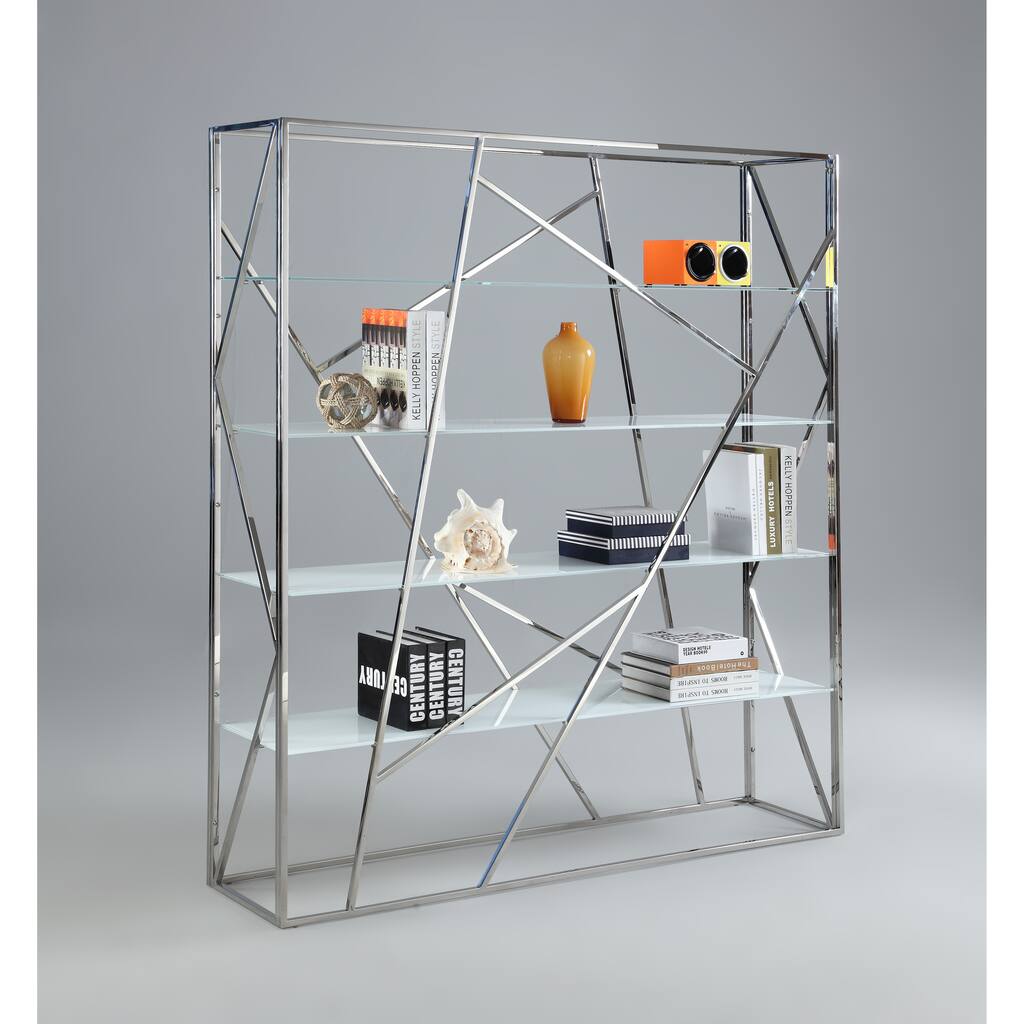 Somette 4-Shelf Bookcase with White Starphire Tempered Glass