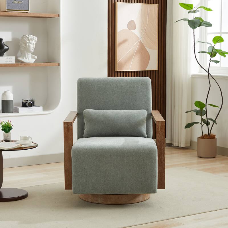 Roomfitters 30.3" Modern Swivel Accent Chair, Open-Frame Solid Wood Arms & 360° Rotation