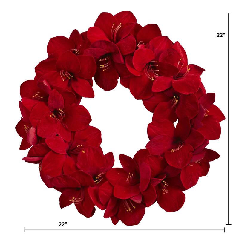 Red Amaryllis Artificial Floral Christmas Wreath, 22-Inch, Unlit