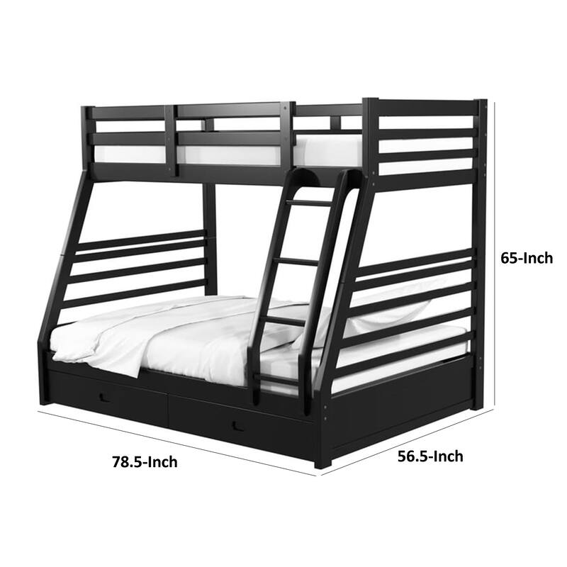 Zegy Twin over Full Bunk Bed with 2 Drawers and Attached Ladder, Black