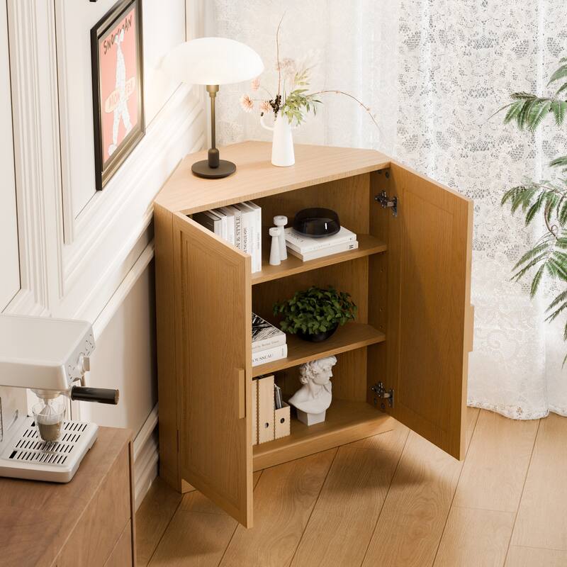 Corner Cabinet Wooden Corner Storage Organizer Cabinet with Adjustable Shelves