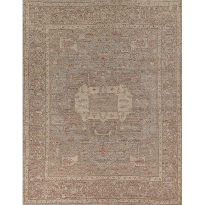 Vegetable Dye Oushak Area Rug Handmade Grey Wool Carpet - 8'4" x 9'10"