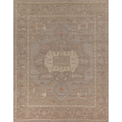 Vegetable Dye Oushak Area Rug Handmade Grey Wool Carpet - 8'4" x 9'10"
