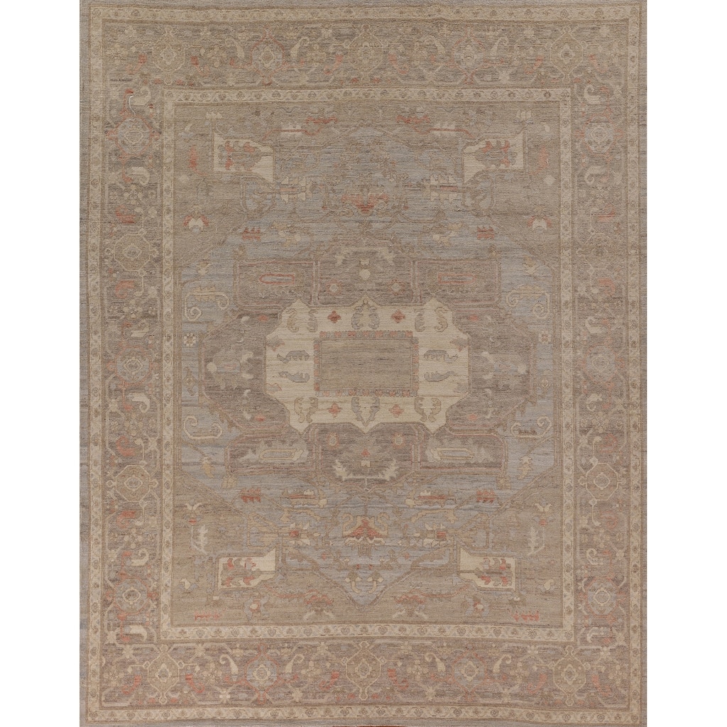 Vegetable Dye Oushak Area Rug Handmade Grey Wool Carpet - 8'4" x 9'10"