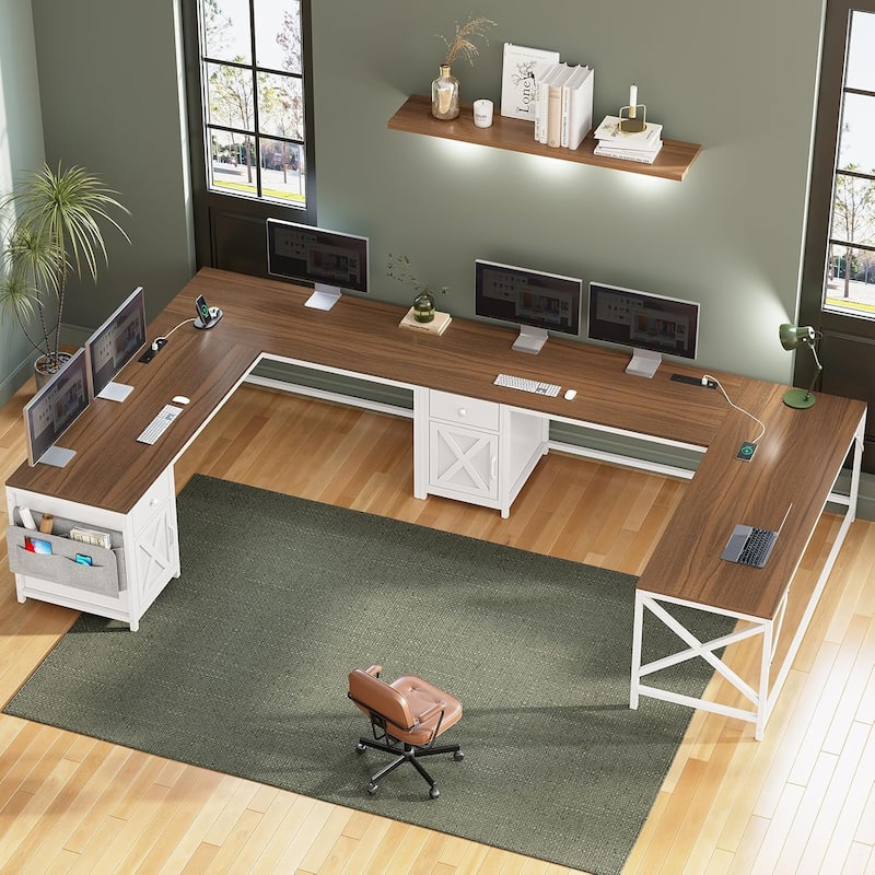 63" L Shaped Desk Corner Office Desk with Drawer Computer Desk