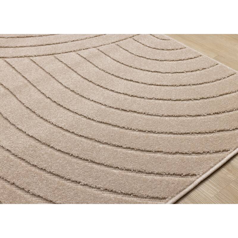 Modern Curved Lines Textured Area Rug in Beige