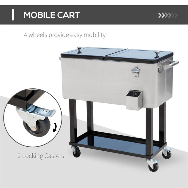 80 Quart Cooler Ice Chest Steel Frame With Wheels And Handles - 35.5" L x 15.25" W x 32.75" H