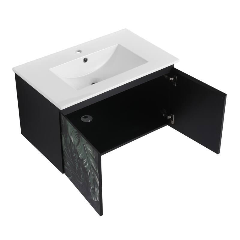 30" Floating Wall-Mounted Bathroom Vanity with Soft-Close Door Hinges, Ceramic Sink & Ample Storage