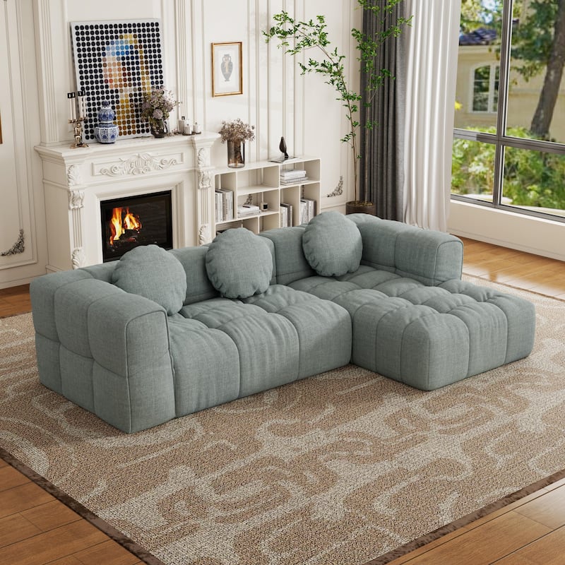 Modern Upholstered Combination Sofa Set,Fully Compressed Modular 103" L-Shaped ,Set With 3 Pillows - Blue Gray