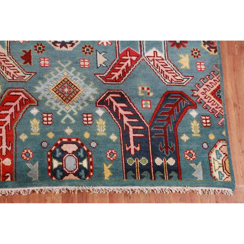 Hand Knotted Oriental 100% Wool Carpet Traditional All-Over Navy Blue & Blues Kazak Area Rug - 12' 1'' X 9' 1''