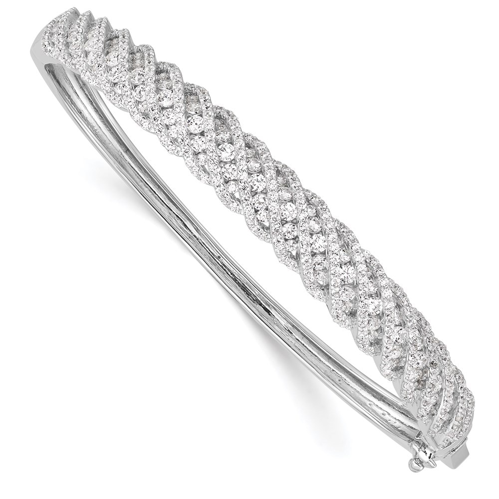 925 Sterling Silver Rhodium-plated Cubic Zirconia Hinged Bangle Bracelet