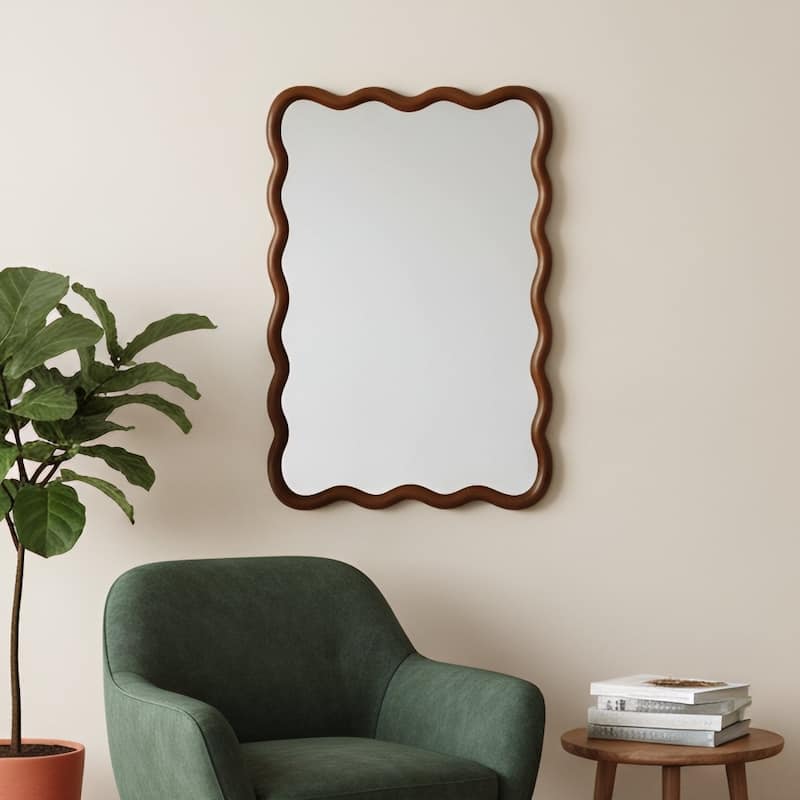20"x30" Wavy Rectangle Solid Wood Frame Decorative Mirror
