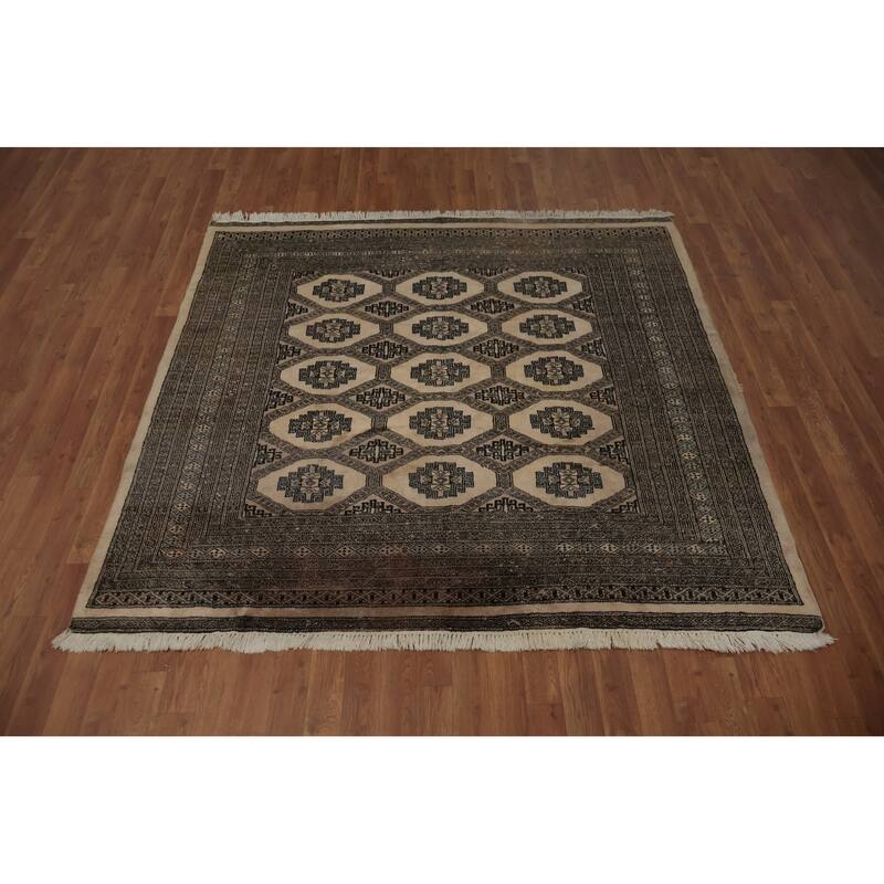 Hand Knotted Oriental 100% Wool Carpet Traditional Geometric Beige & Ivories Bokhara Area Rug - 5' 11'' X 6' 1''