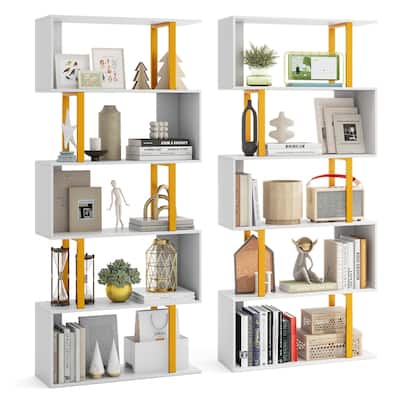 Gymax 2 PCS 5-Tier Geometric Bookcase 62-Inch S-Shaped Bookshelf w/