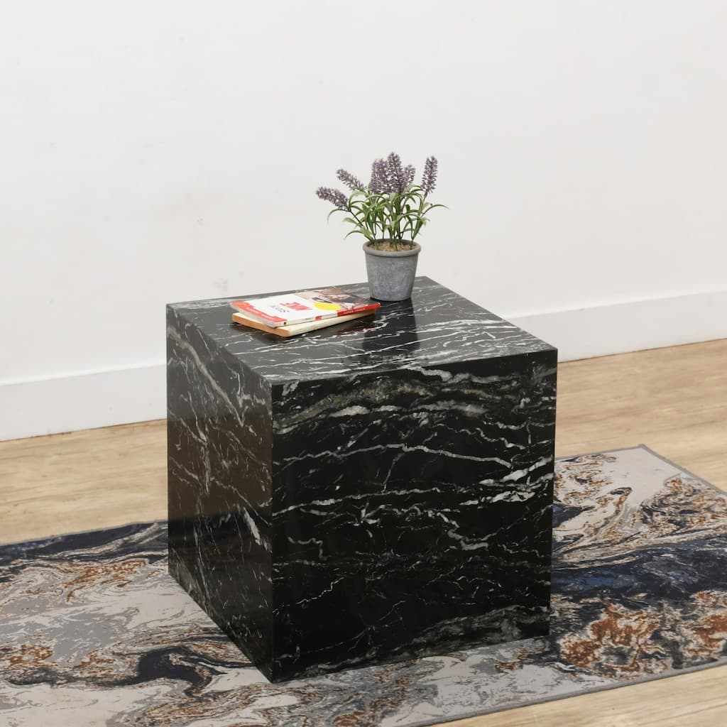 Square Marble Side Table - 18" - Black and White