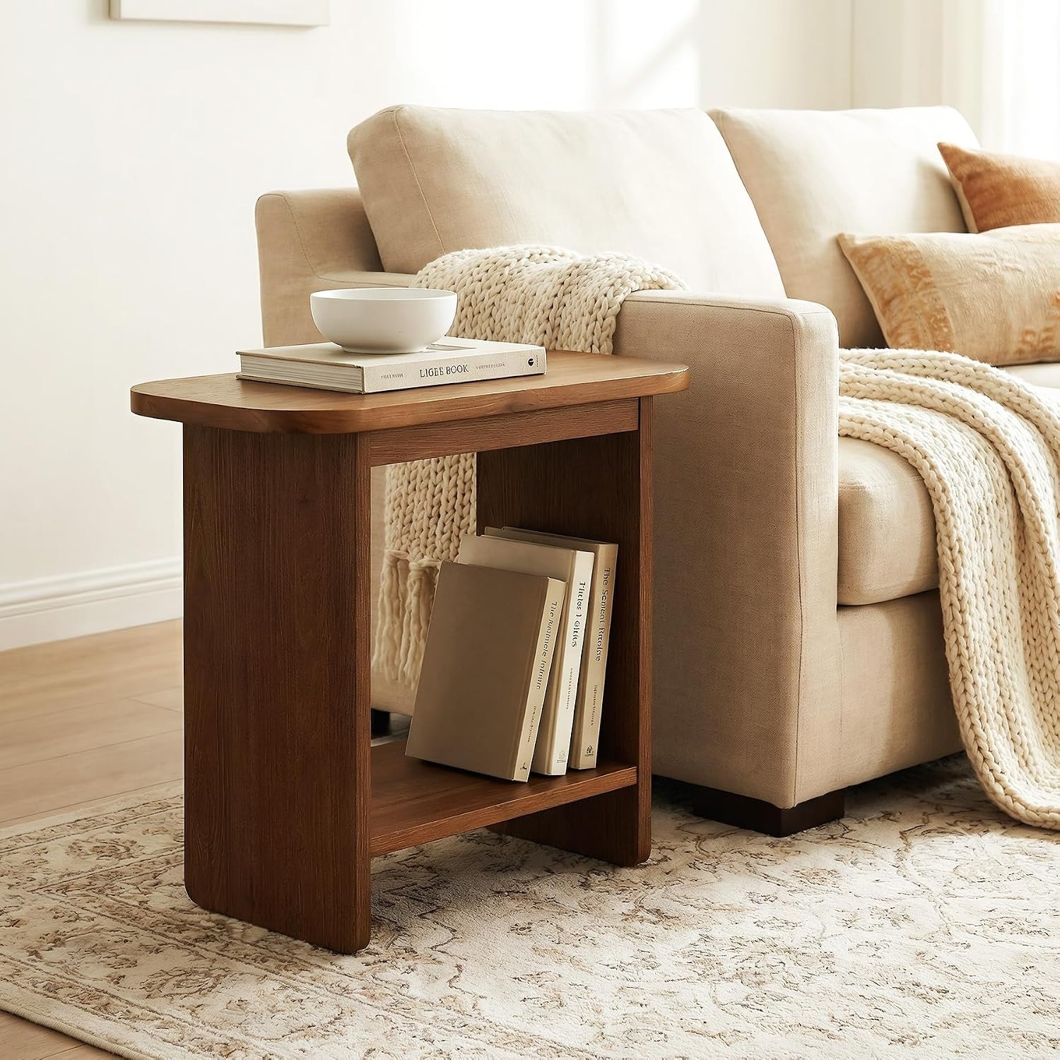 24-Inch Solid Wood End Table, 2-Tier Farmhouse Side Table