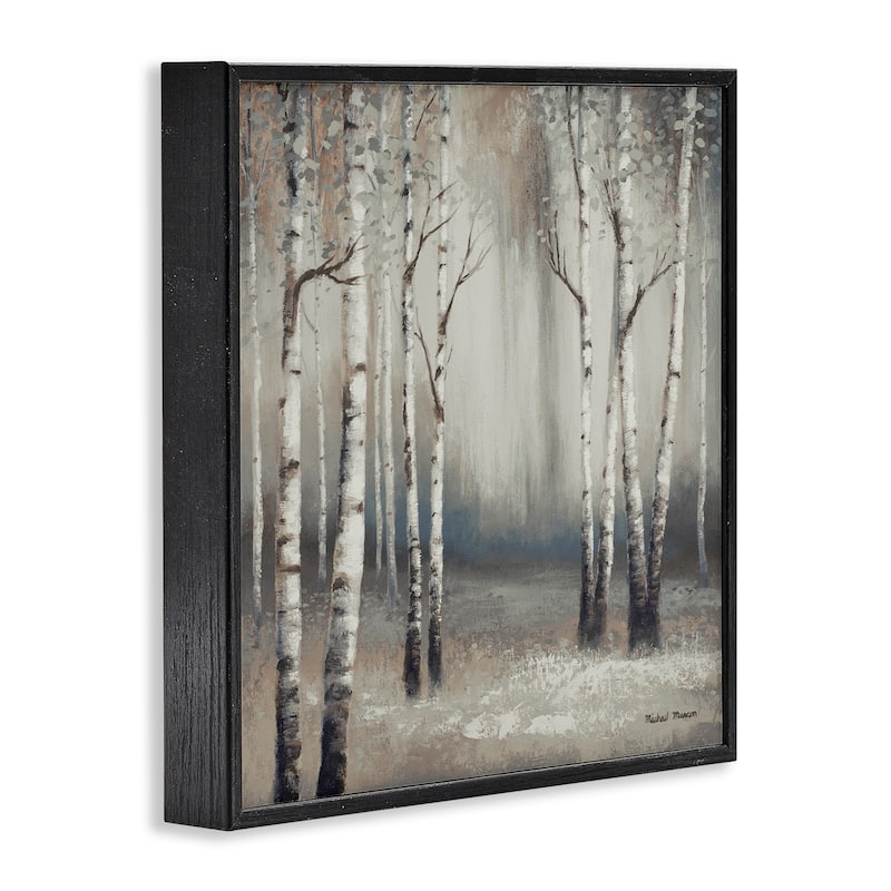 Stupell Misty Birch Tree Forest Muted Landscape Grey White Framed Wall Art