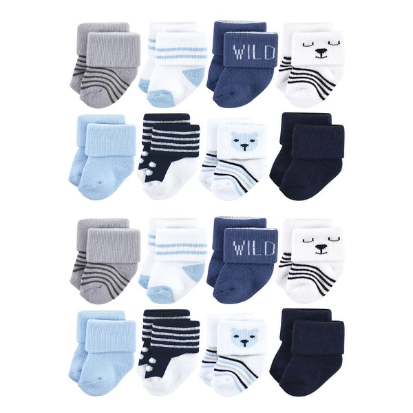 slide 1 of 1, Hudson Baby Cotton Rich Baby Terry Socks 16-Pack, Bear Boy 6-12 Months - Bear Boy