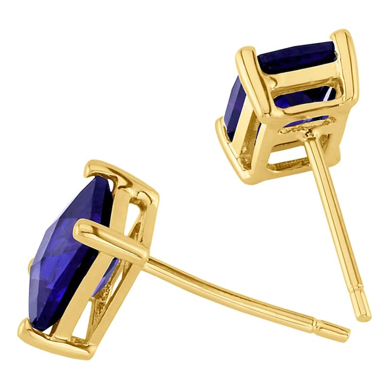 14k Yellow Gold 2.5 ct Created Blue Sapphire Stud Earrings