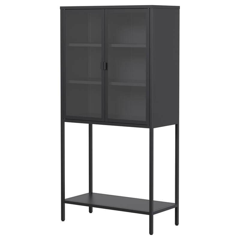 Display Storage Cabinet with Glass Doors and 2 adjustable Shelves