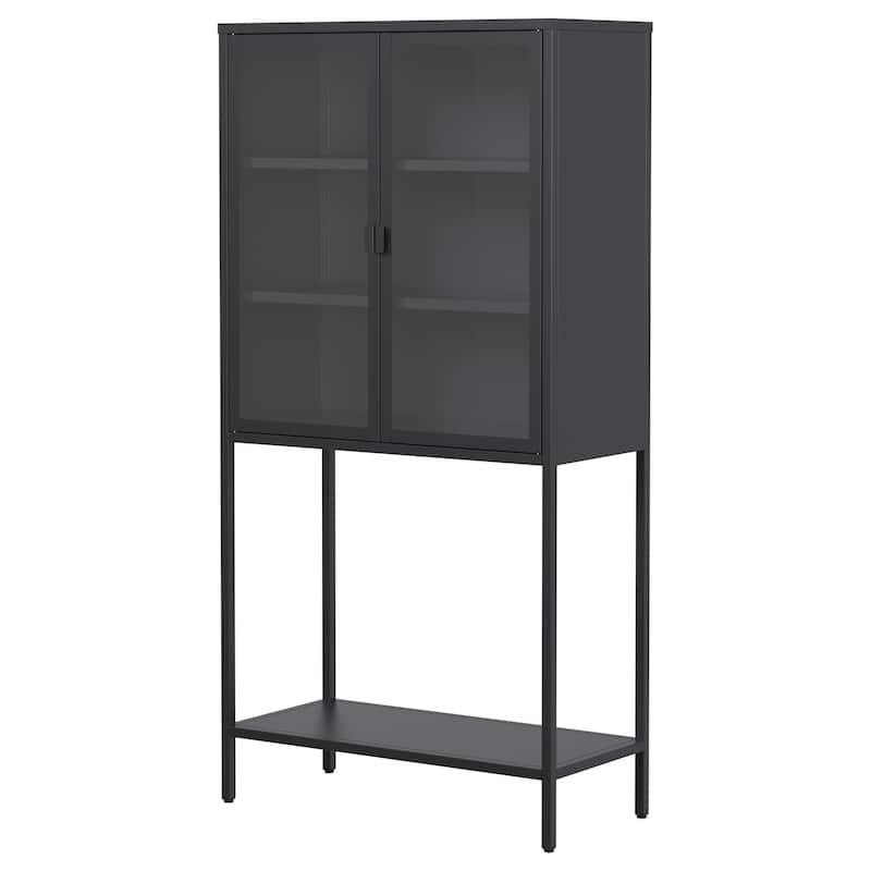 Heavy-Duty Metal Storage Cabinet - Display Cabinet with Glass Doors and 2 Adjustable Shelves