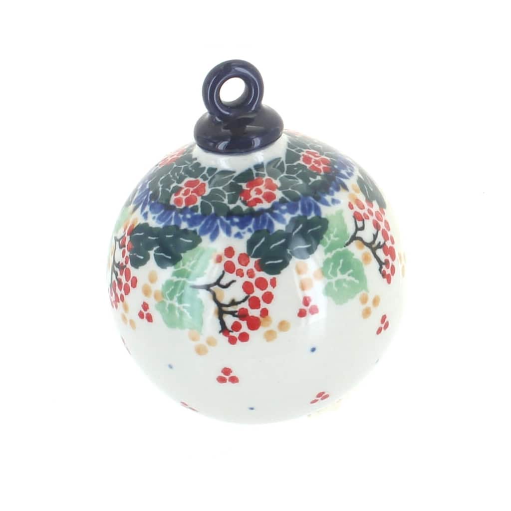 Blue Rose Polish Pottery 186 Ceramika Artystyczna Large Round Christmas Ornament