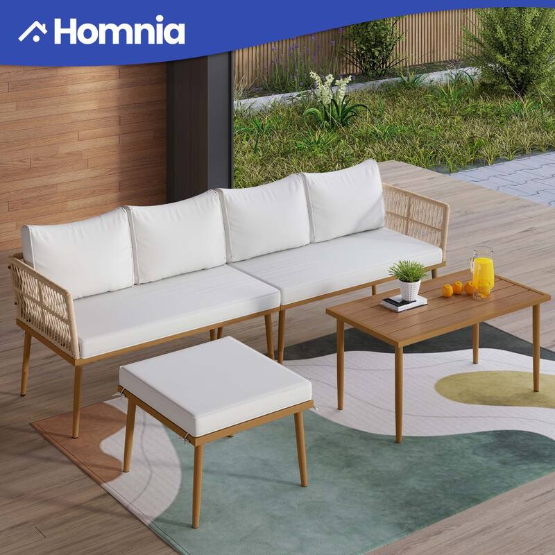 Moasis 4-Piece Outdoor Patio Conversation Set, Wicker Patio Furniture Set with Coffee Table
