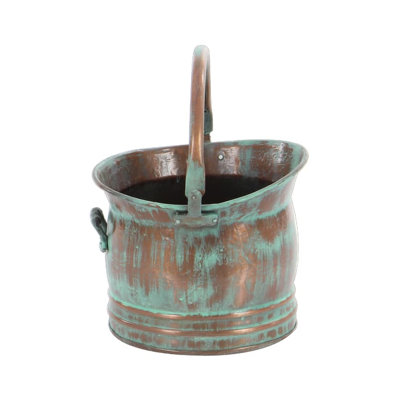 Metal Patina Tulip Style Bucket Indoor Outdoor Planter with Stationary Handles - Set of 3 Copper - Roche River Decor