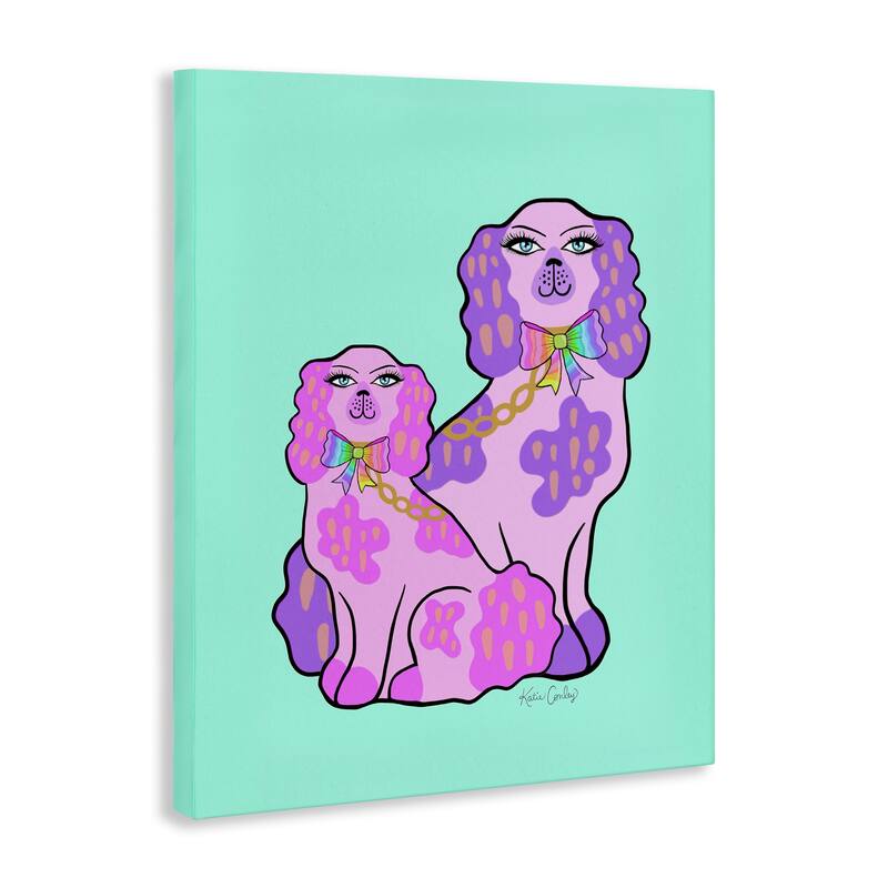 Stupell Funky Glam Dogs on Turquoise Canvas Wall Art Design By Katie Conley