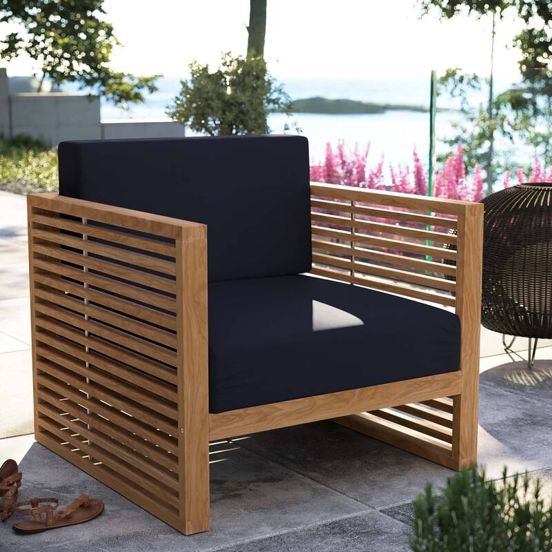 Carlsbad Teak Wood Outdoor Patio Armchair - Natural Navy