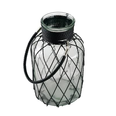 A&B Home 15-inch Clear and Black Glass Vase with Leather Handle