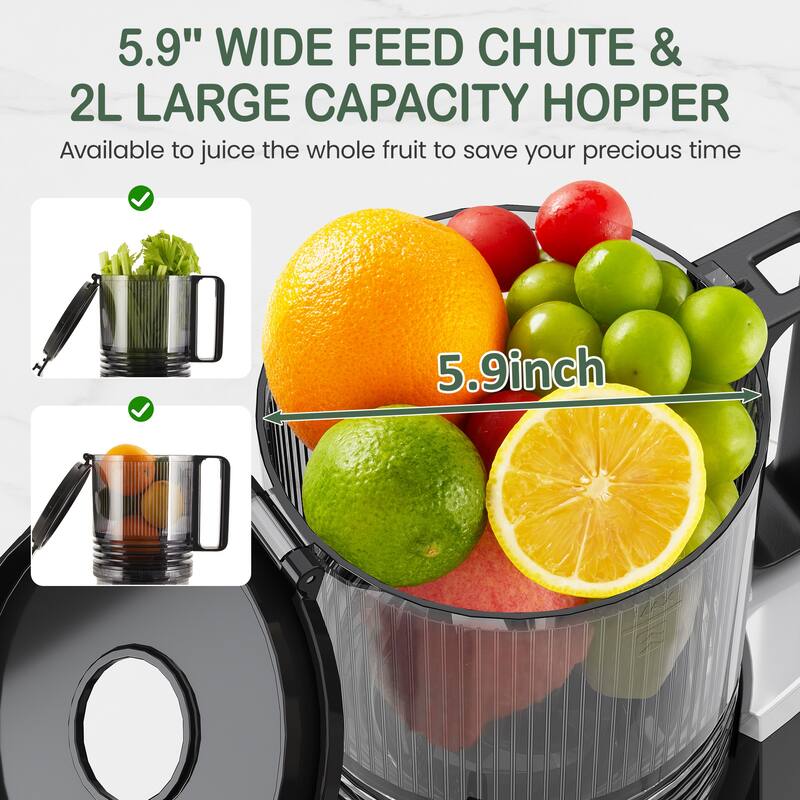 Juicer Machines, 5.9" Wide Feed Chute Cold Press Juicer
