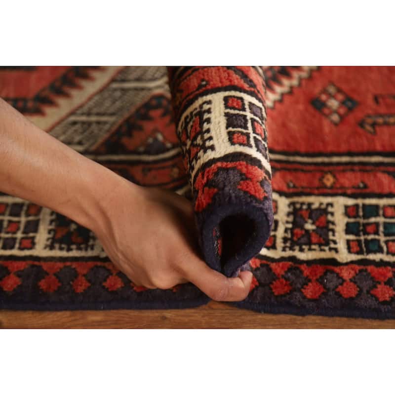 Geometric Ardebil Persian Vintage Runner Rug Handmade Wool Carpet - 3'3"x 10'1"