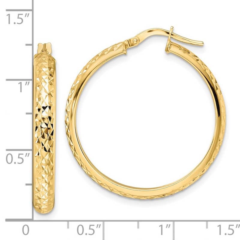 Curata 14k Yellow Gold Full Diamond Cut 28x4mm Hoop Earrings