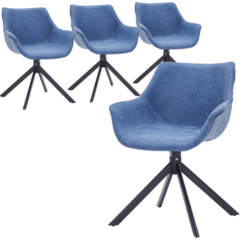 Markley Leather Swivel Dining Armchair with Black Iron Base - Accent Dining Chair for Kitchen and Dining Room Set of 4 - Light Blue