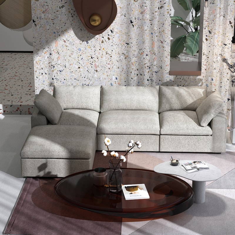 Minimalist Modern Upholstered Sofa Down Filled Sectional Modular Couch Cloud Sofa.