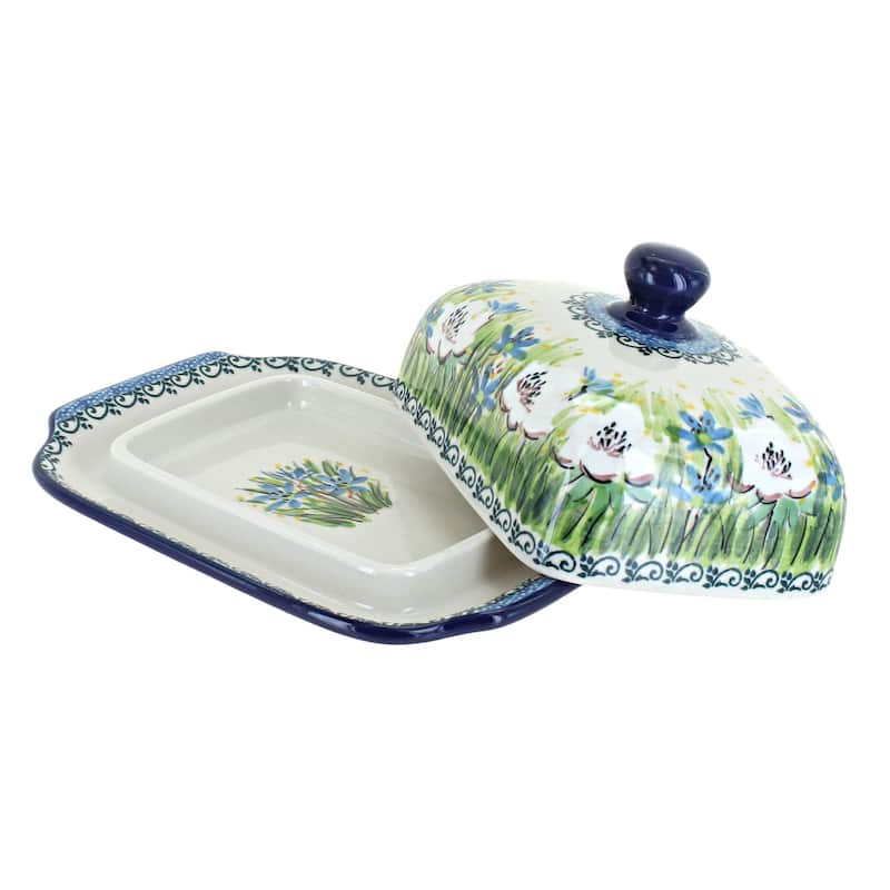 Blue Rose Polish Pottery 295 Ceramika Artystyczna Butter Dish
