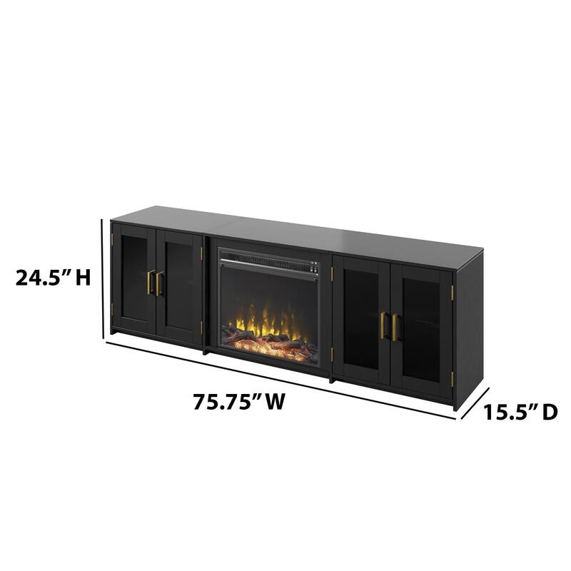 TV Stand for TVs up to 80" with Electric Fireplace and Glass Cabinet Doors