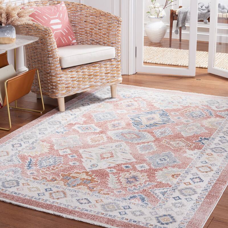 SAFAVIEH Blair Machine Washable Kanae Slip Resistant Boho Rug - 4' x 6' - Rose/Blue