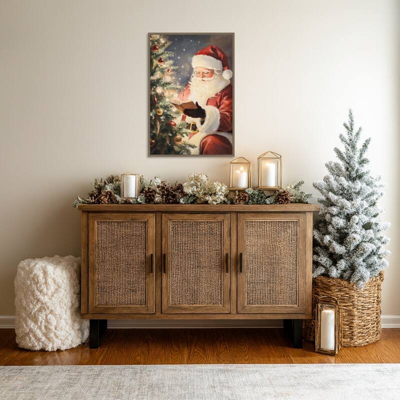 Santa Reading II by Melloi Art Prints Framed Canvas Wall Art Print - Sylvie Dark Gold
