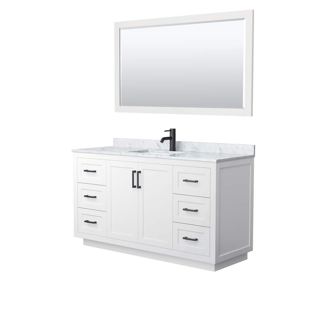 Miranda Bathroom Vanity Set, White Carrara Marble Top, 58-Inch Mirror