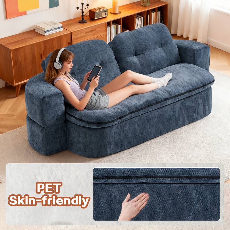 Modern 2-Seater Sofa 2-in-1 Sleeper Sofa Bed with Convertible Sofa Cushion Unfolds Into Quilt, 2 Pillows, for Living Room