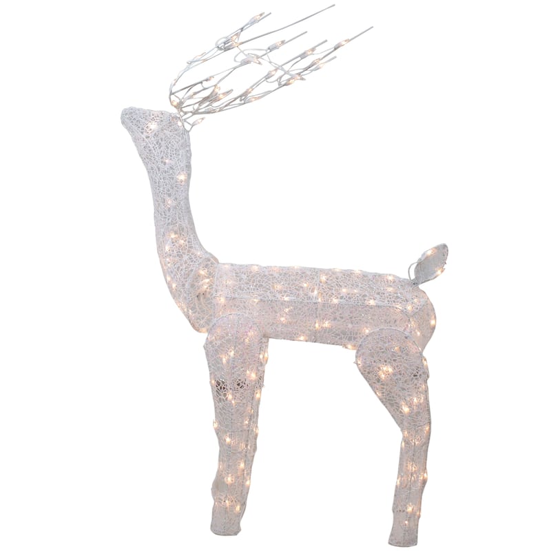 48-Inch Lighted White Mesh Buck Outdoor Christmas Decoration - Clear Lights - 48"