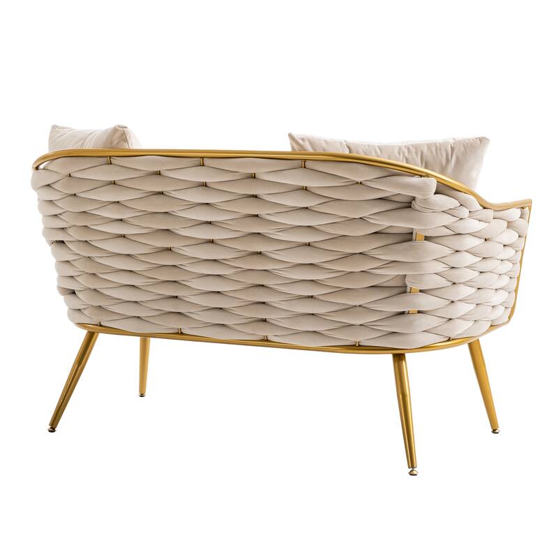 luxhomez Velvet Accent Chair Armsofa Tufted Sofa with Metal Frame for Living Room Bedroom Office Balcony Beige